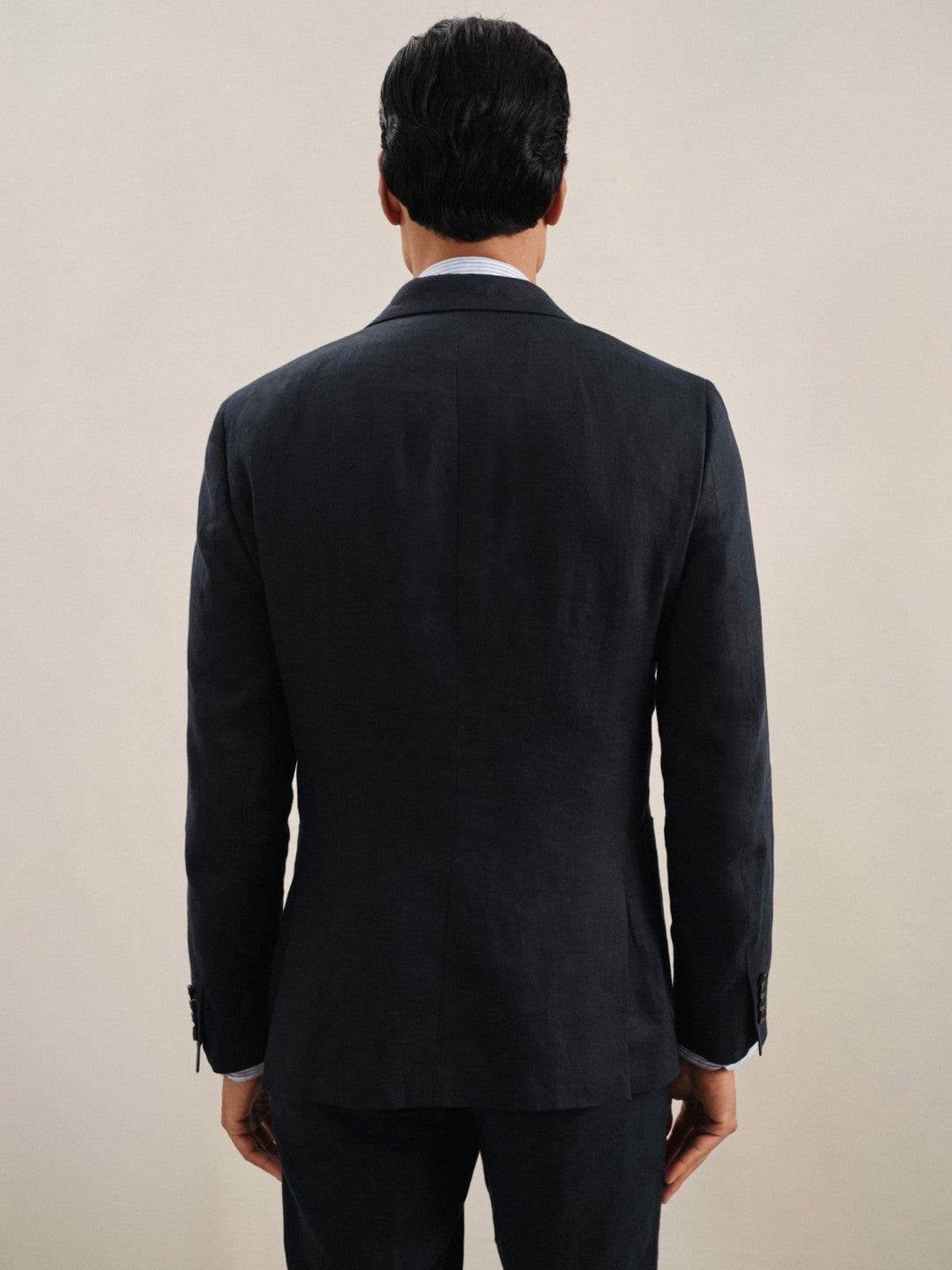 Reiss Linen Double-Breasted Suit Slim-Fit Blazer in Navy