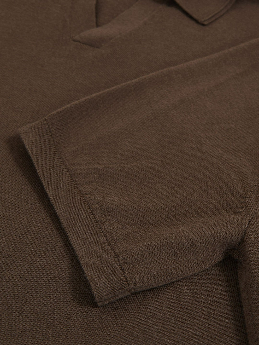Reiss Merino Wool Open Collar Polo Shirt in Chocolate Brown