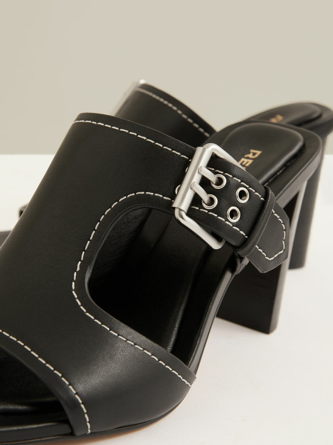 Reiss Leather Buckle Block-Heel Sandals in Black