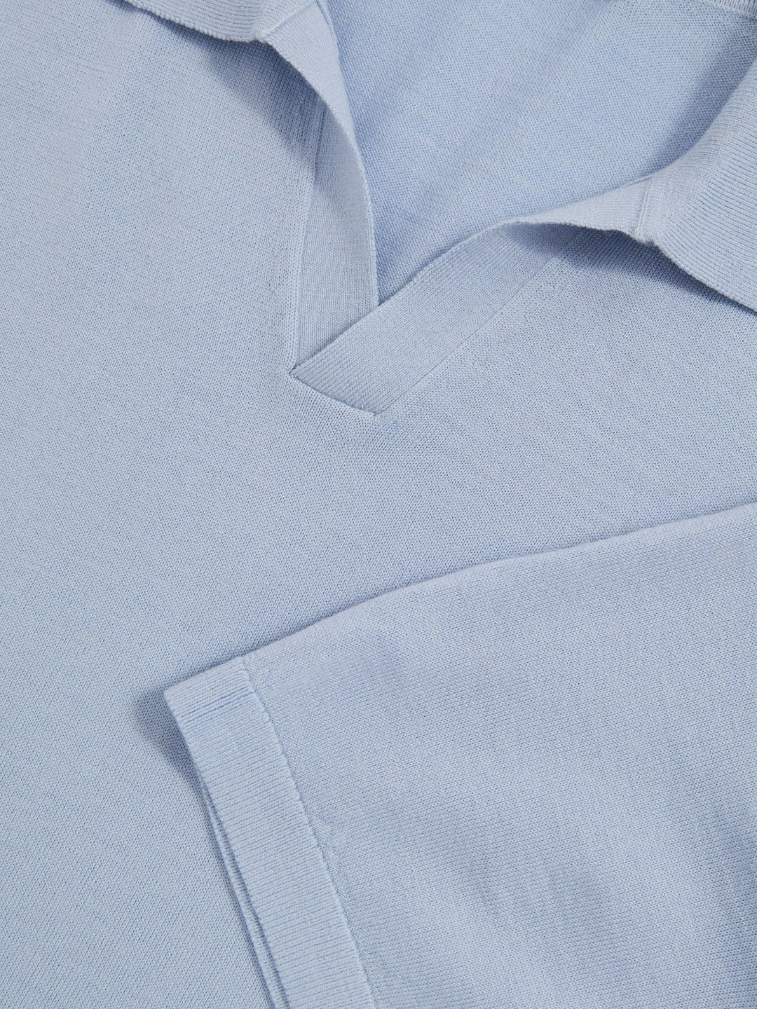 Reiss Savings - Merino Wool Open Collar Polo Shirt in Soft Blue