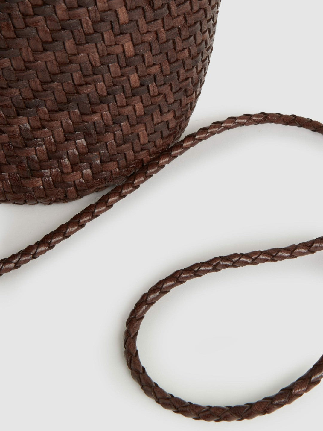 Reiss Best Seller - Leather Woven Mini Tote Bag in Chocolate