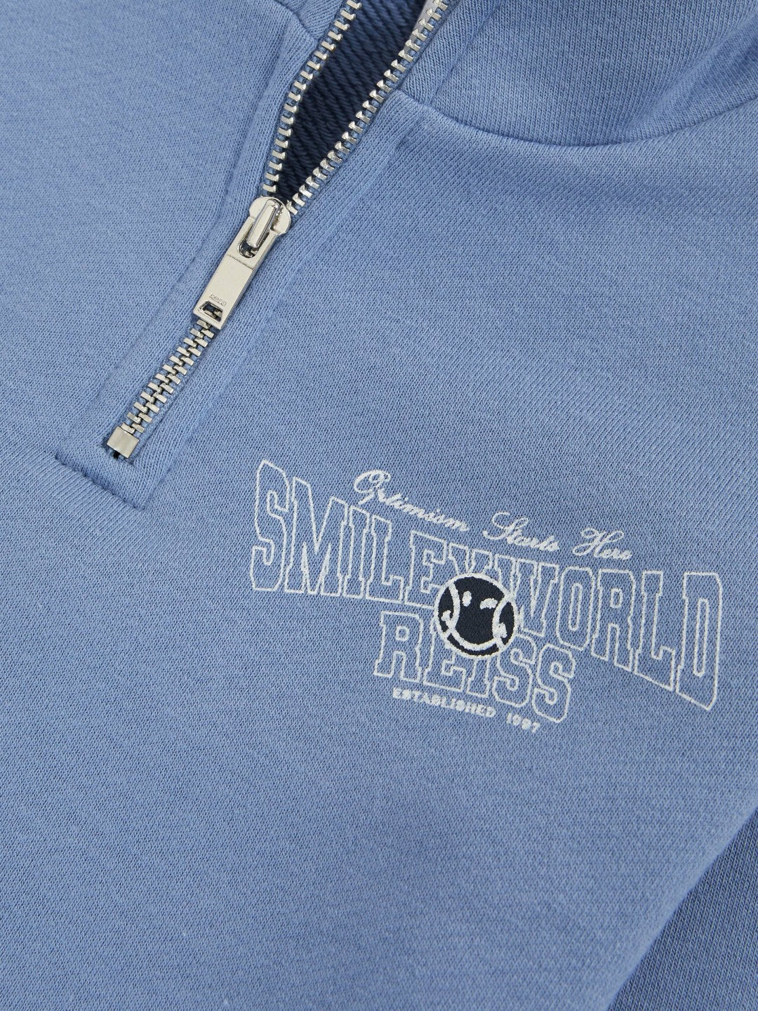 Reiss 3-9 yrs SmileyWorld Half-Zip Sweatshirt Unisex Fit in Blue
