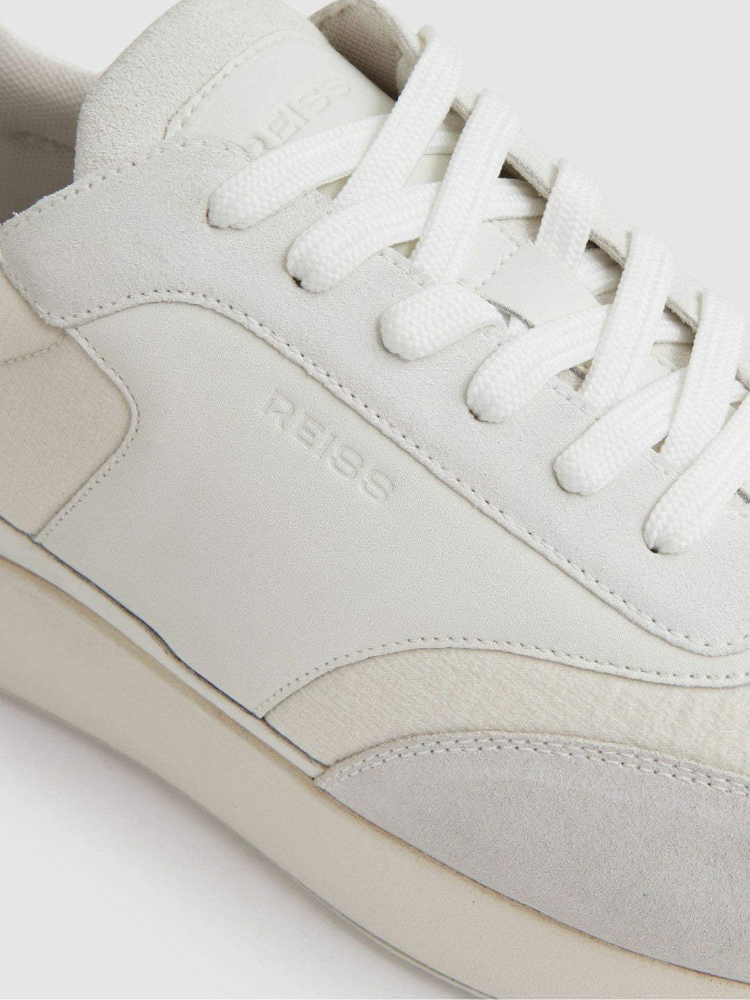 Reiss Bonded-Leather Suede Running Trainers in White