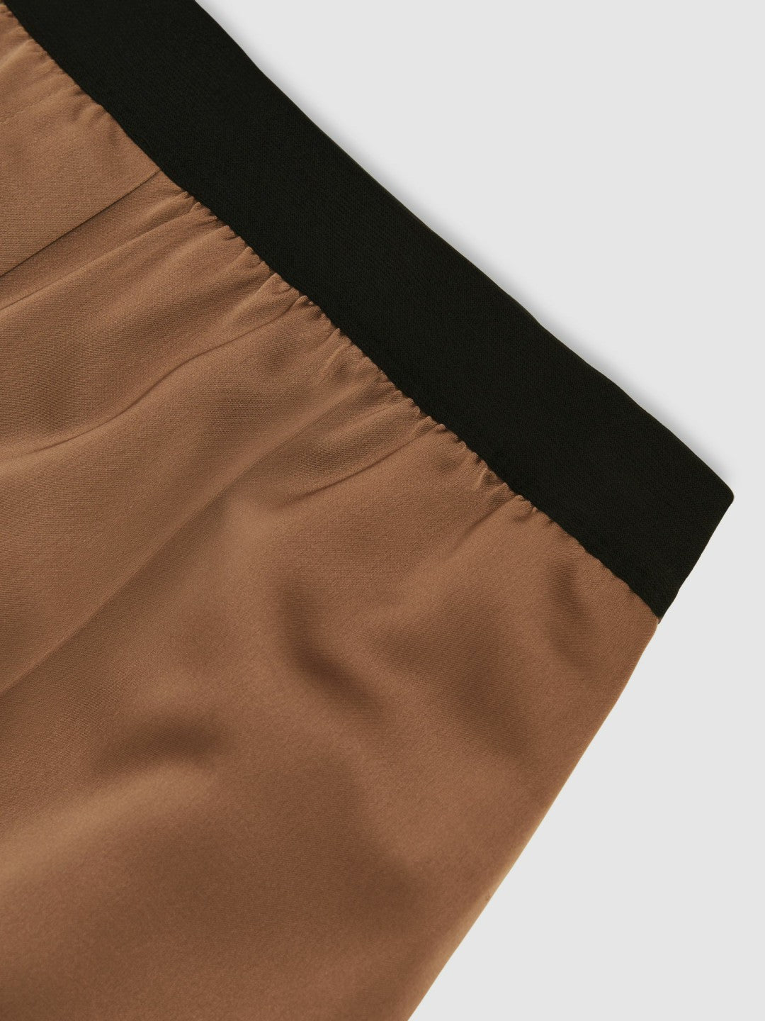Reiss Petite Satin Wide Leg Elastic Waist Trousers in Taupe Neutral