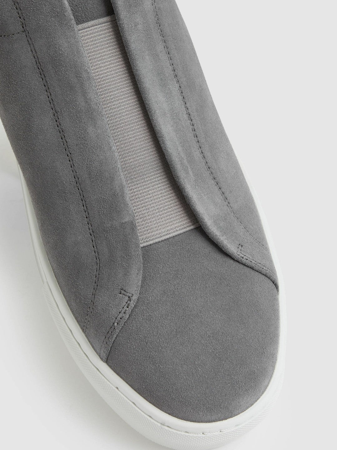 Reiss Suede Slip-On Elasticated Trainers in Grey