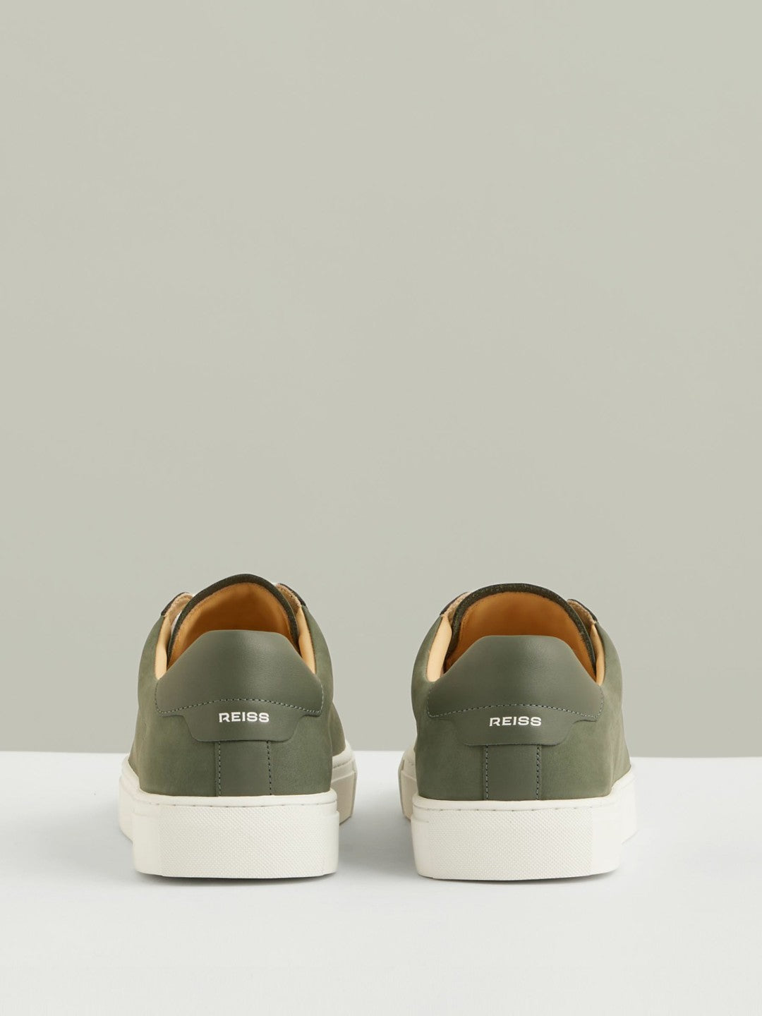 Reiss Nubuck Leather Low-Top Trainers in Thyme Green