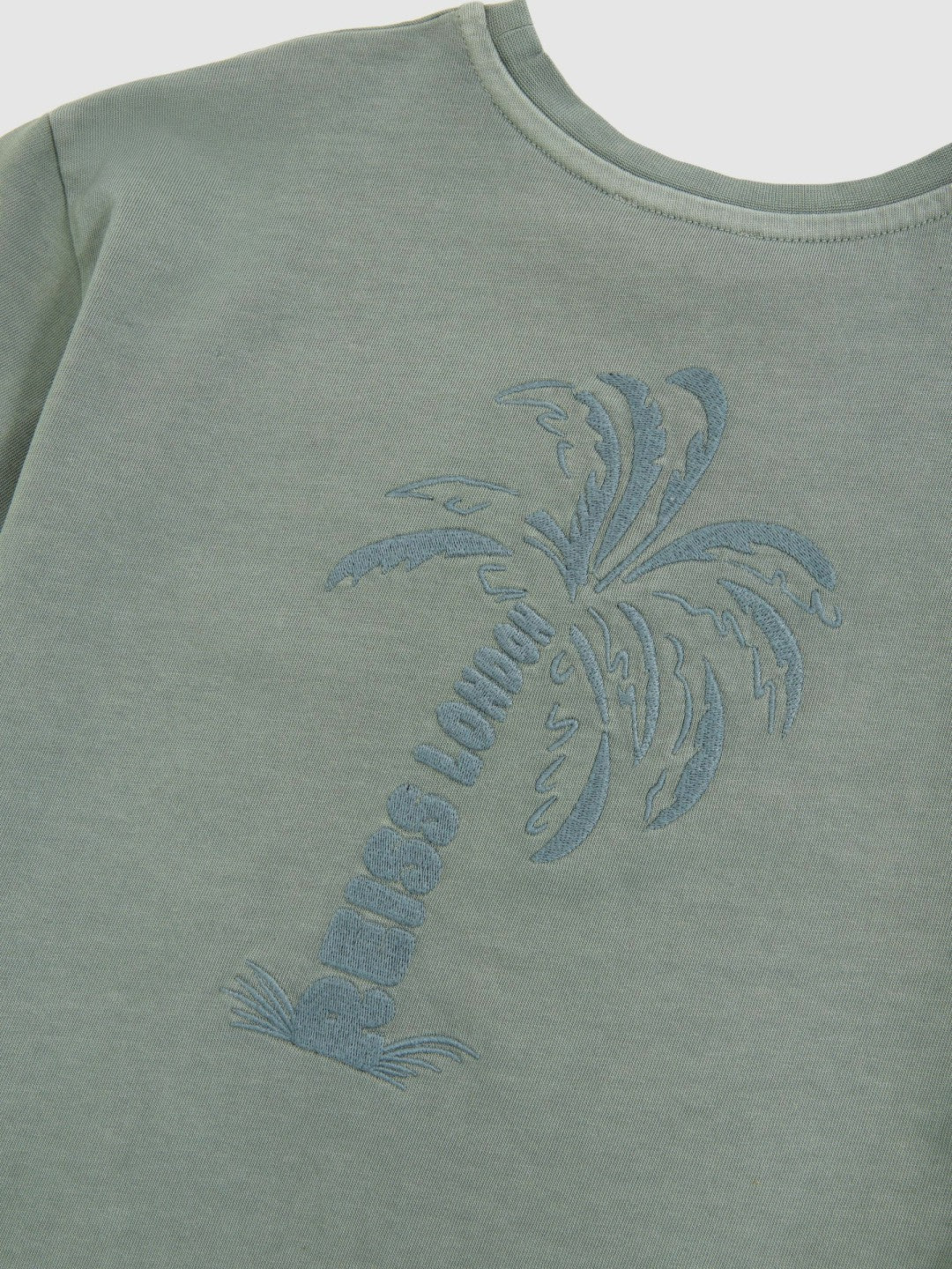Reiss 13-14 yrs Cotton Palm-Embroidery Oversize T-Shirt in Washed Sage