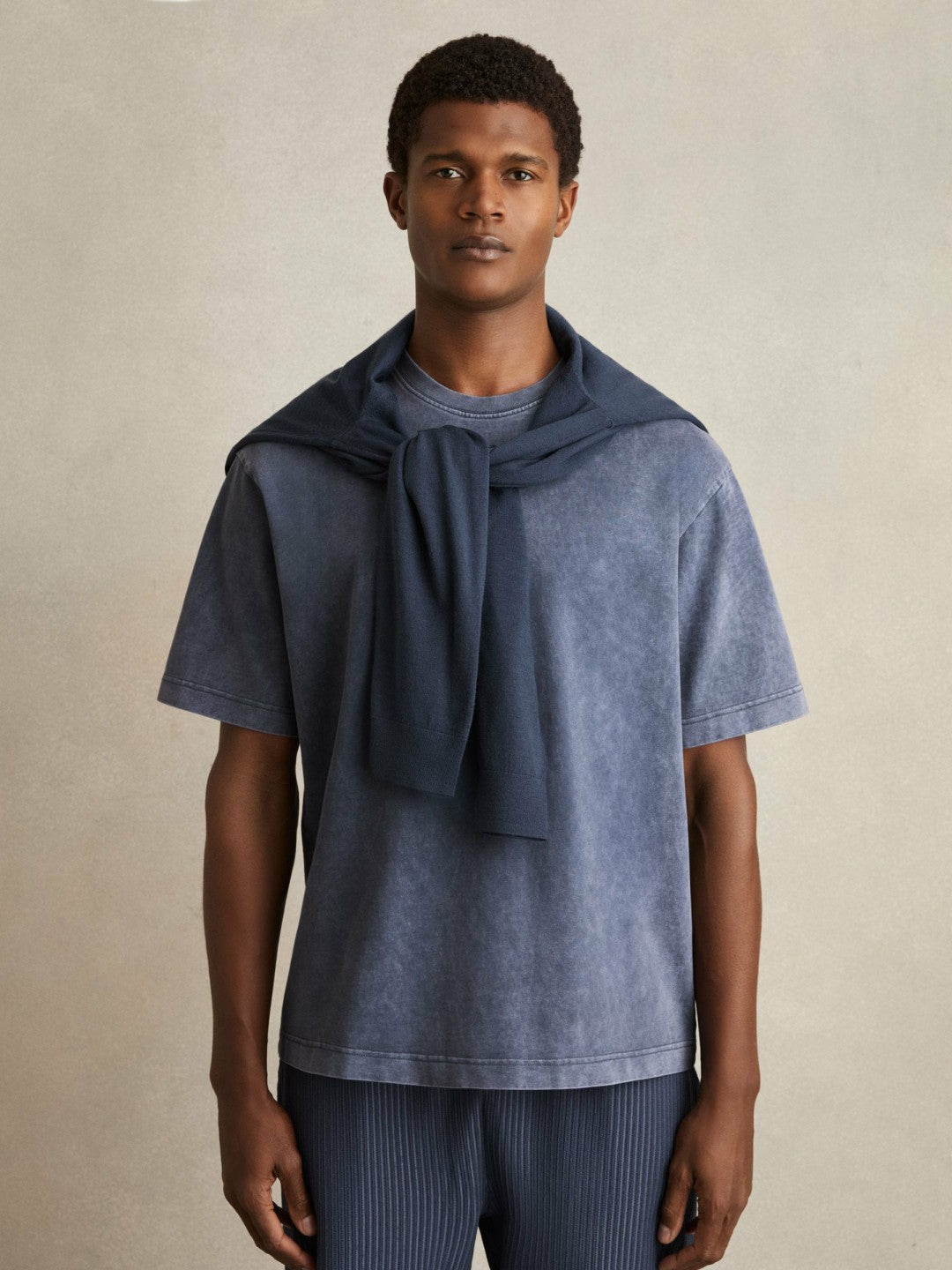 Reiss Cotton Garment-Dyed Oversize T-Shirt in Indigo Blue