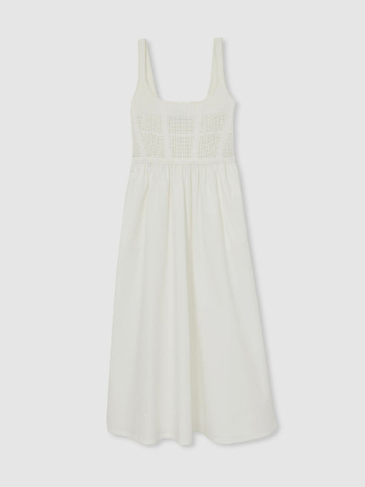 Reiss Affordable - Perforated-Knit Cotton-Skirt Midi Dress in Ivory