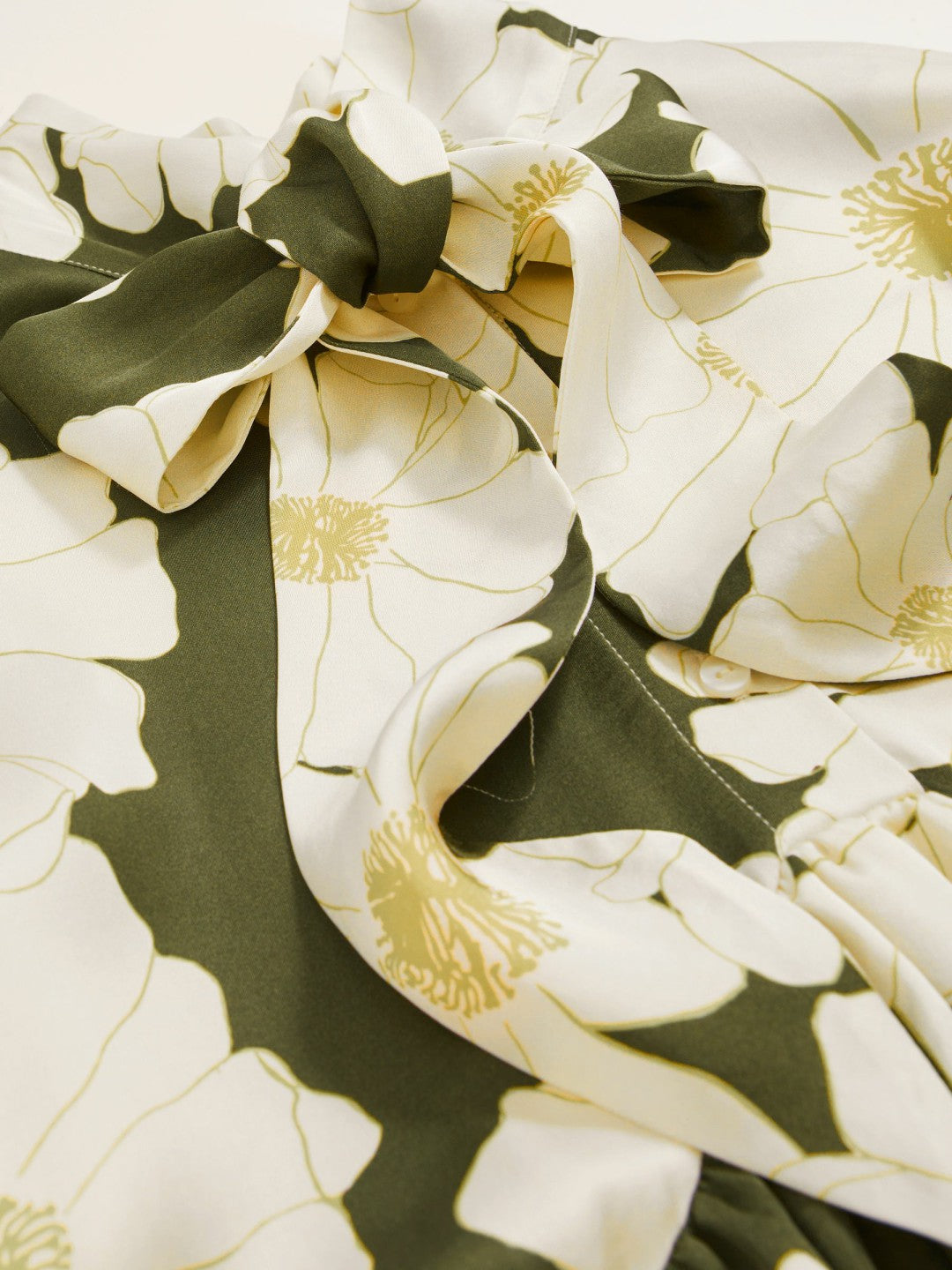 Reiss Floral Tie-Neck Swing Dress in Ivory/Green