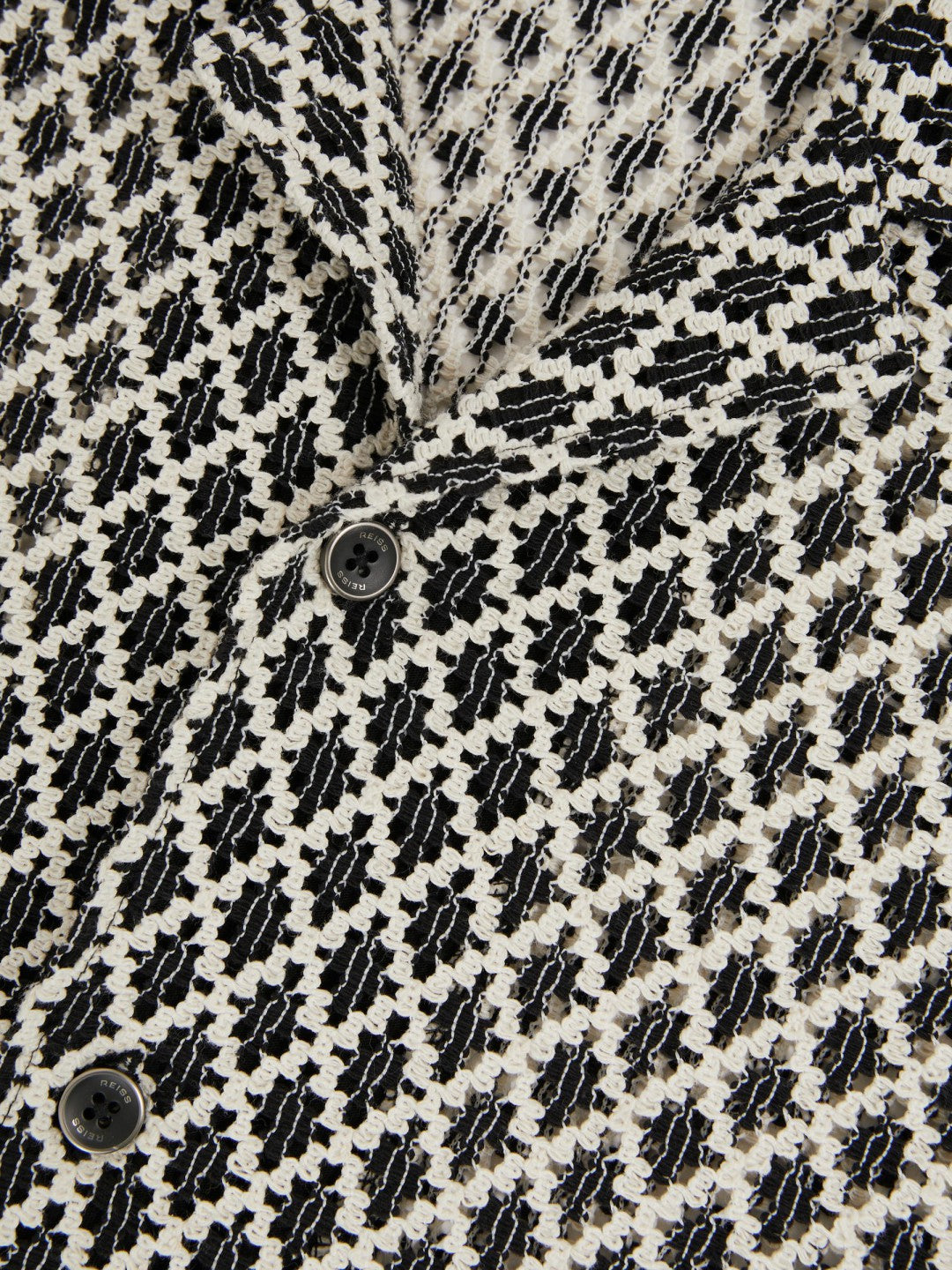 Reiss Popular Choice - Geometric-Crochet Cuban-Collar Shirt in Navy/White