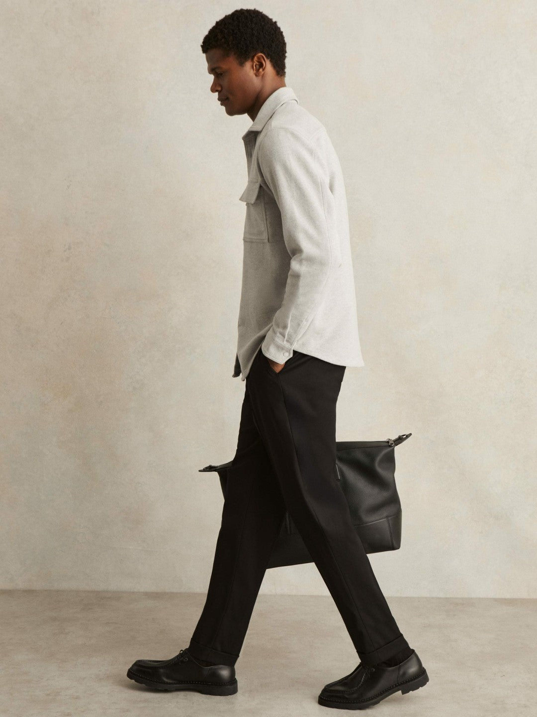 Reiss Moleskin-Cotton Twin-Pocket Overshirt in Soft Grey Melange