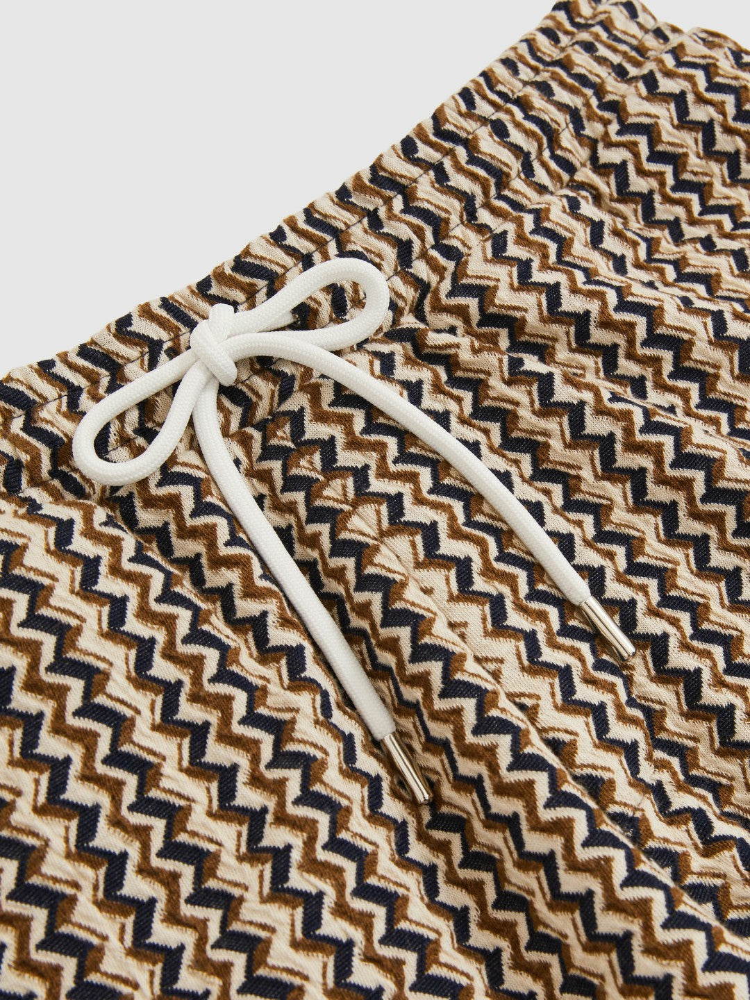 Reiss Best Seller - Zig-Zag Knit Drawstring Shorts in Tobacco Brown