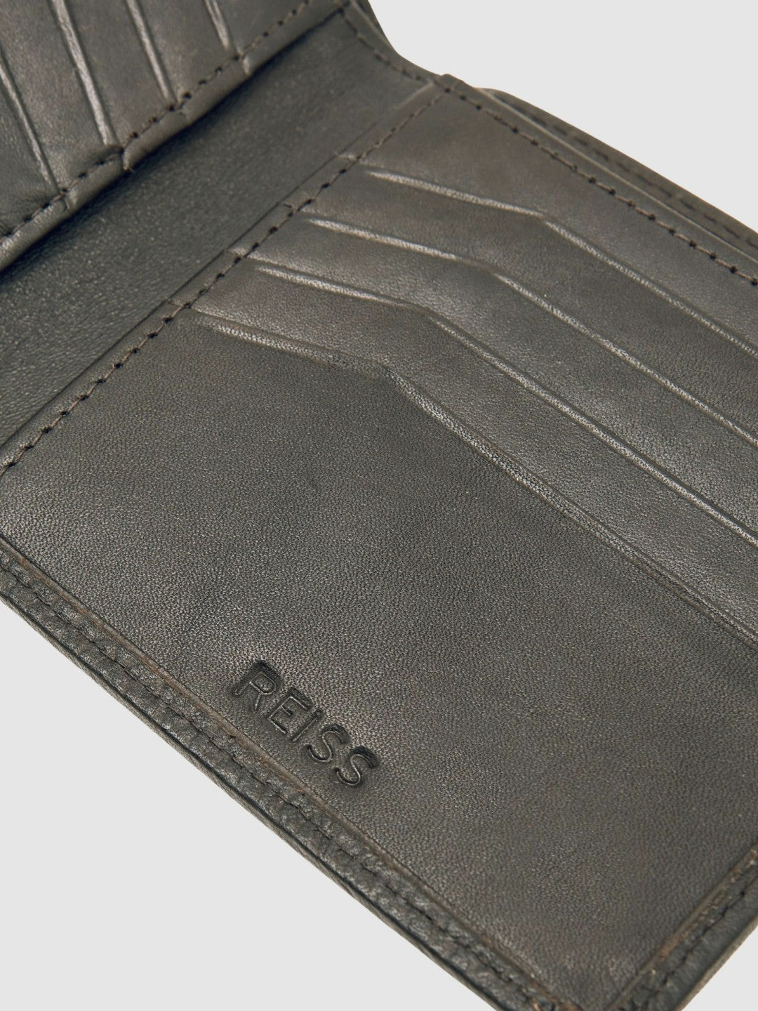 Reiss Grained Leather Wallet in Chocolate