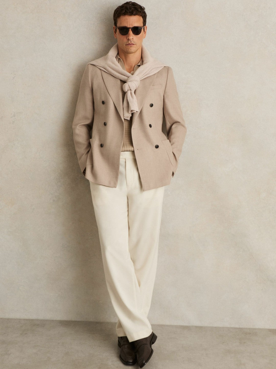 Reiss Slim-Fit Wool-Blend Double-Breasted Suit Blazer in Oatmeal Brown