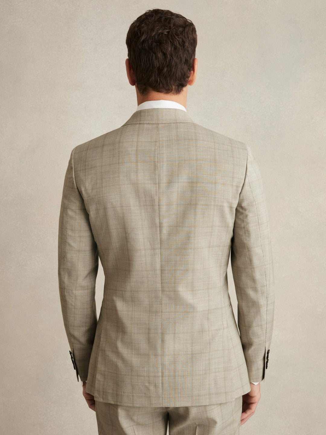 Reiss Slim-Fit Single-Breasted Wool Check Suit Blazer in Oatmeal Brown