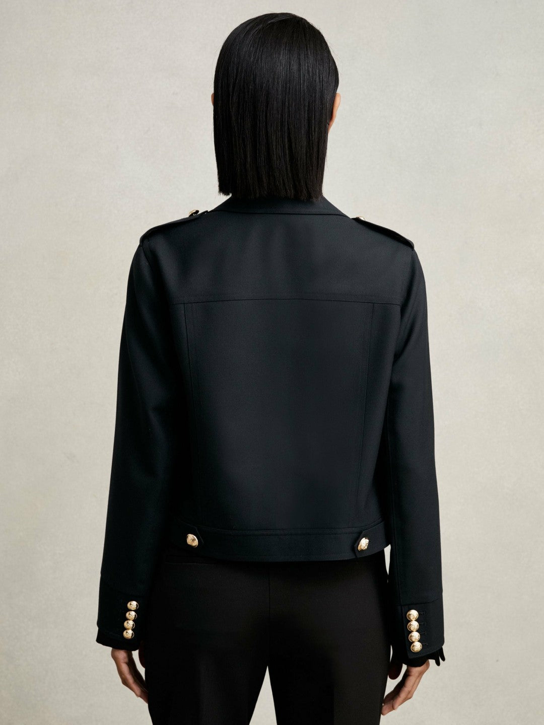 Reiss Wool Twin-Pocket Cropped Jacket in Black