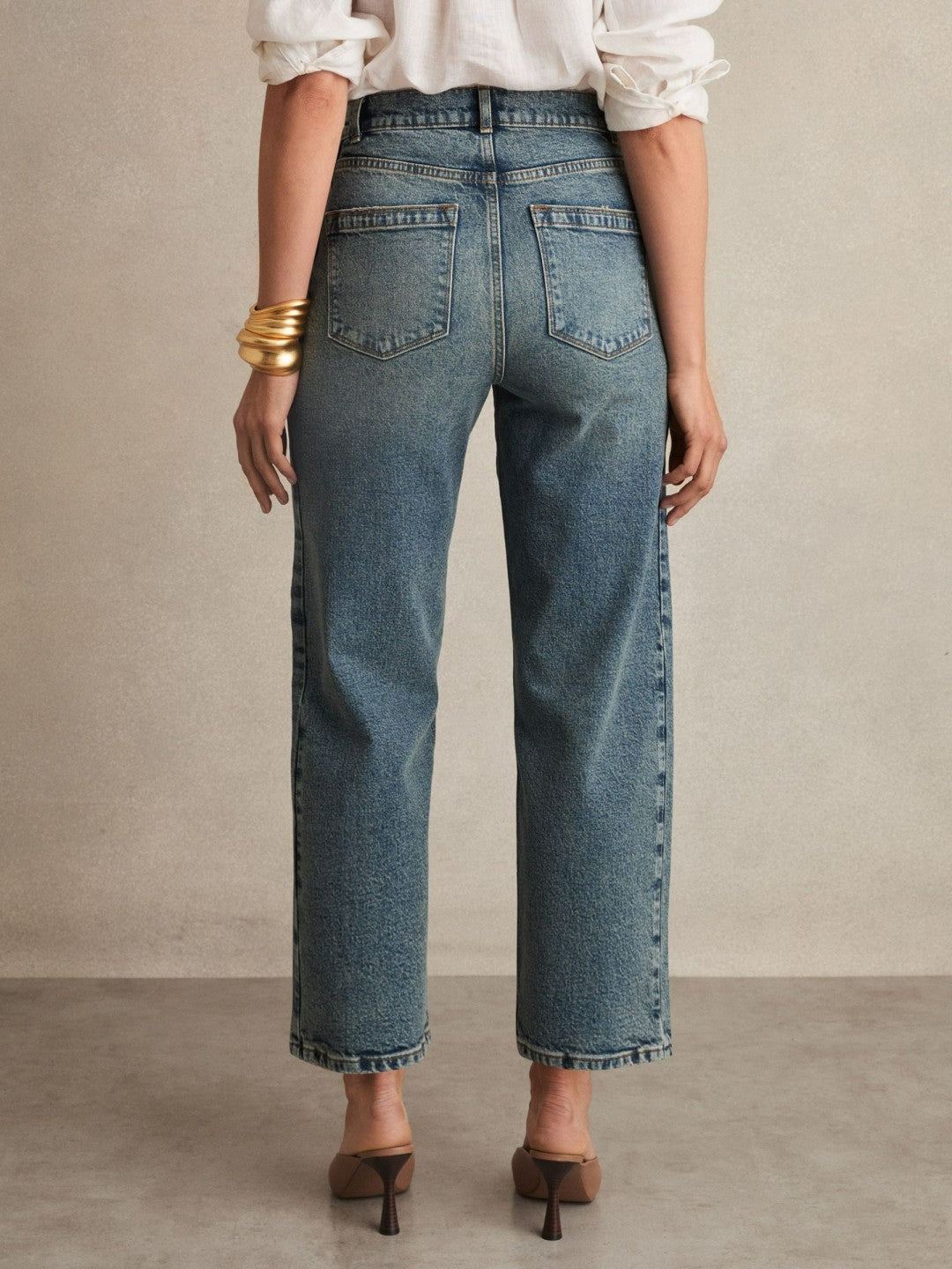 Reiss Offer - Petite Barrel-Leg Seam Jeans in Mid Blue