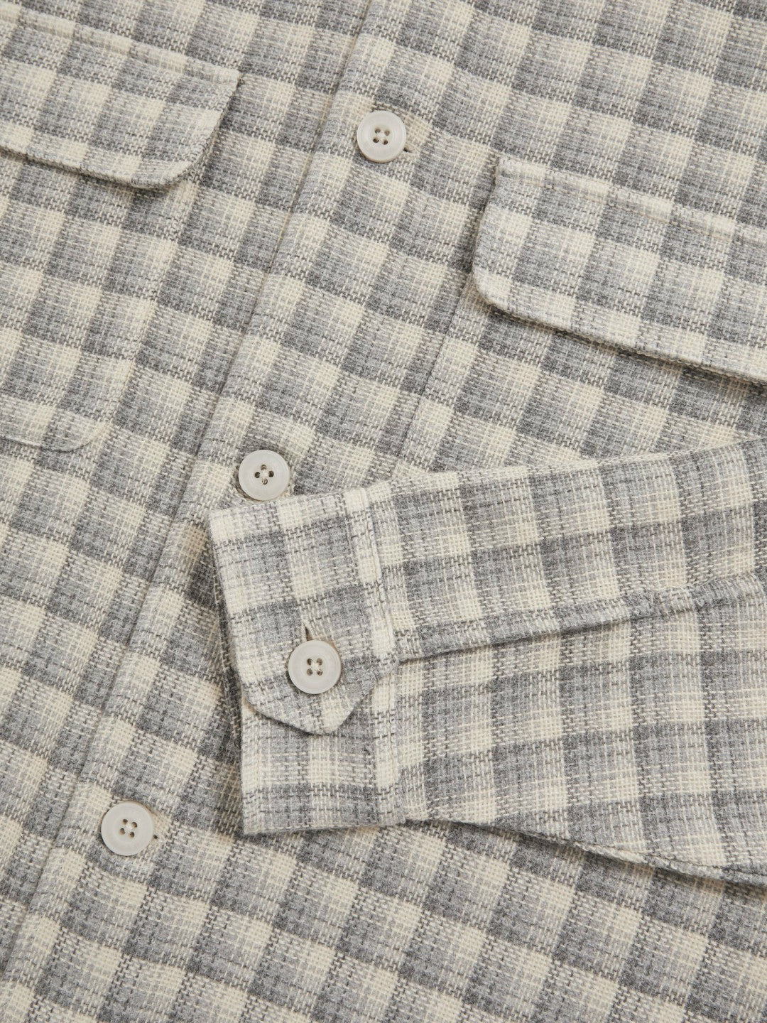 Reiss Woven Check Twin Pocket Overshirt in Light Grey