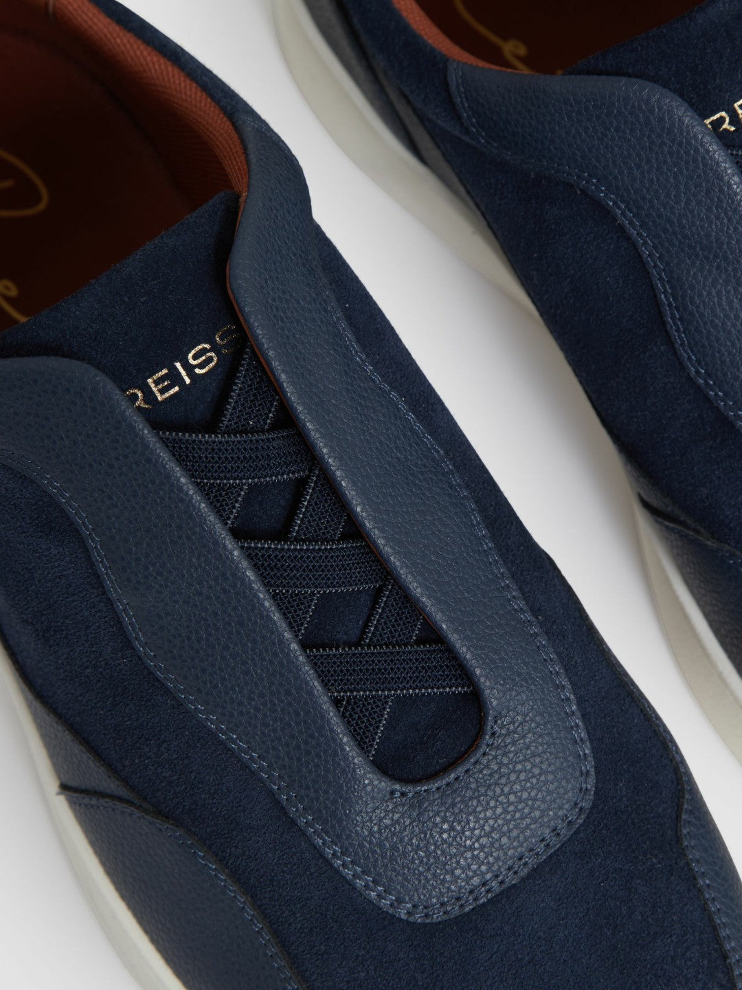 Reiss Sale - Leather Elasticated-Lace Trainers in Navy Blue
