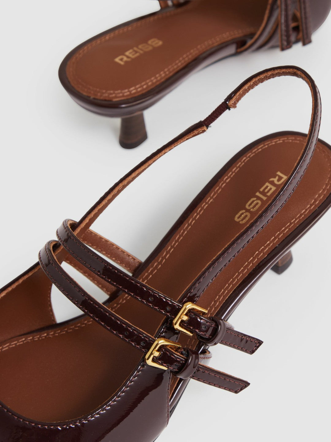 Reiss Leather Slingback Buckle Court Shoes in Oxblood