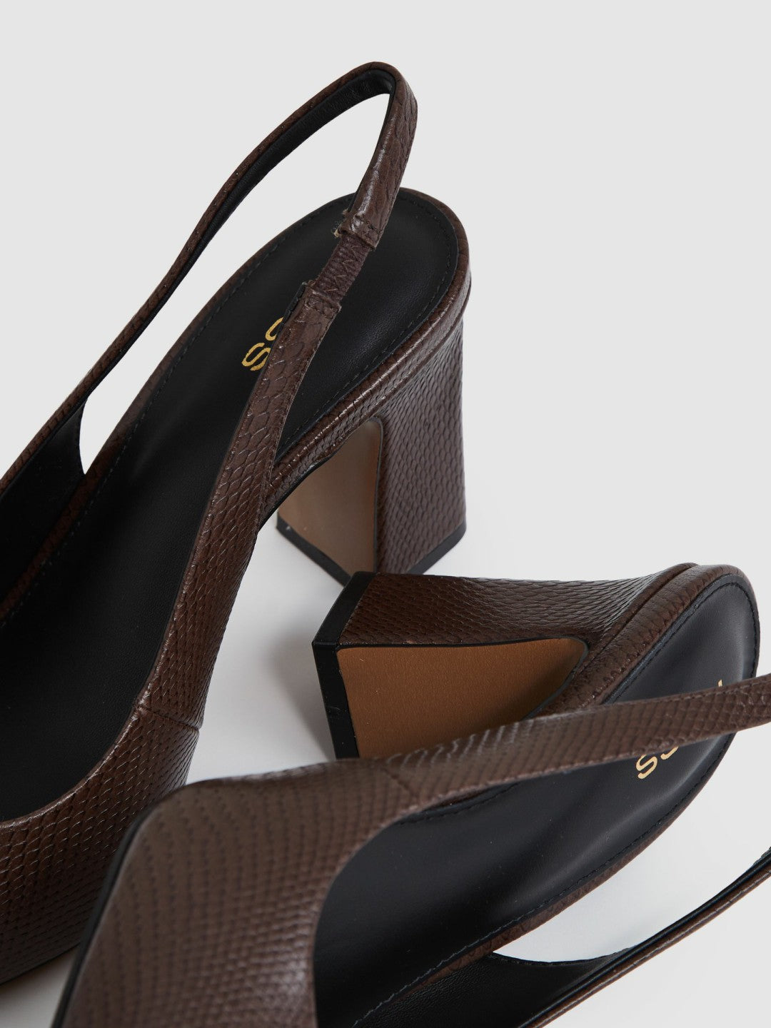 Reiss Leather Slingback Court Shoes in Chocolate