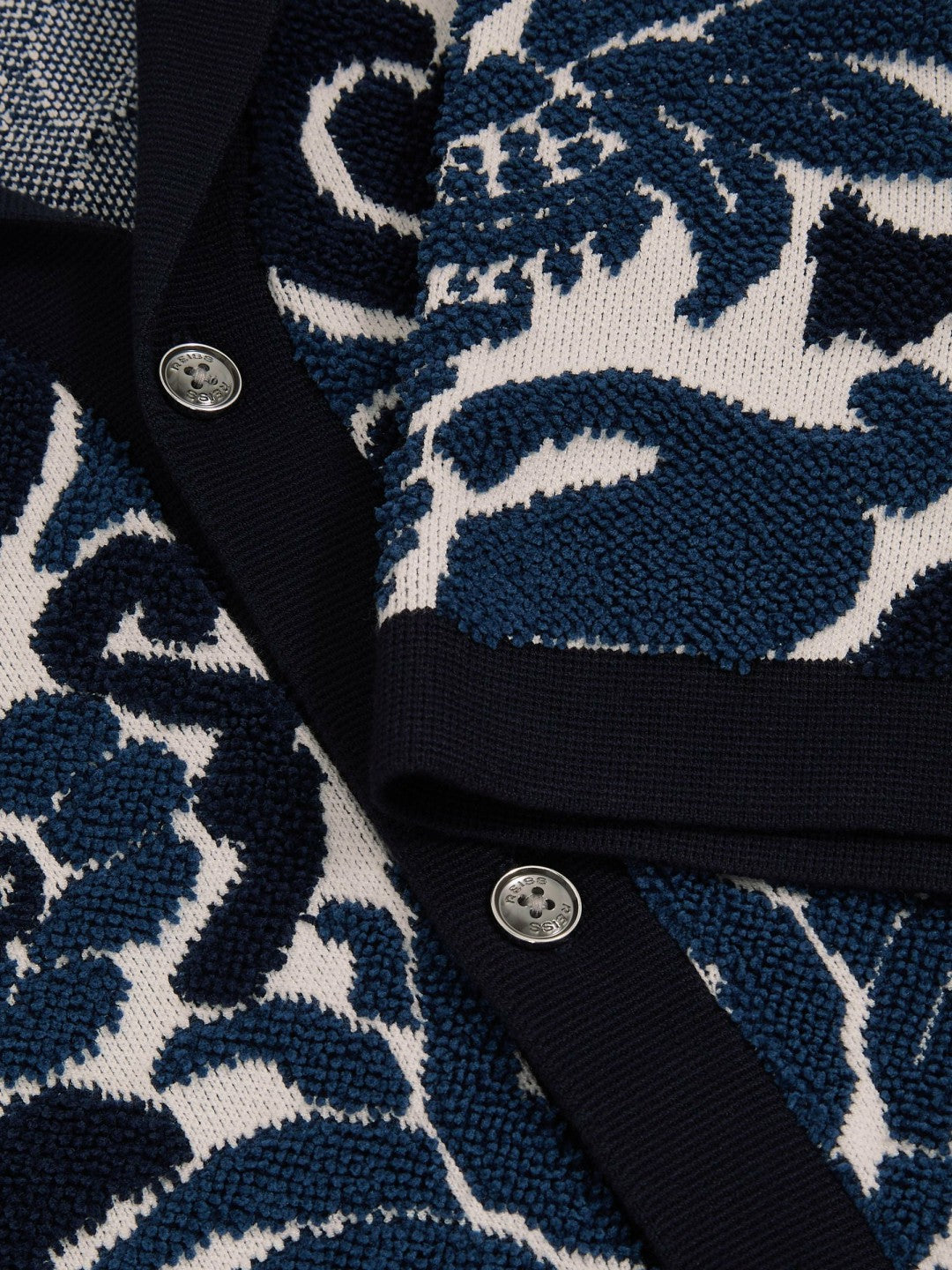 Reiss Offer - Paisley Jacquard Knit Shirt in Navy Blue/White