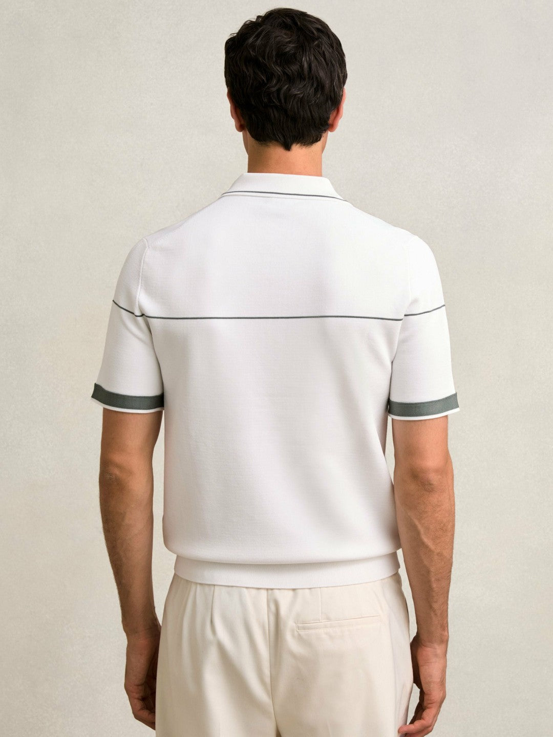 Reiss Half Zip Tipped Polo Shirt in White/Green