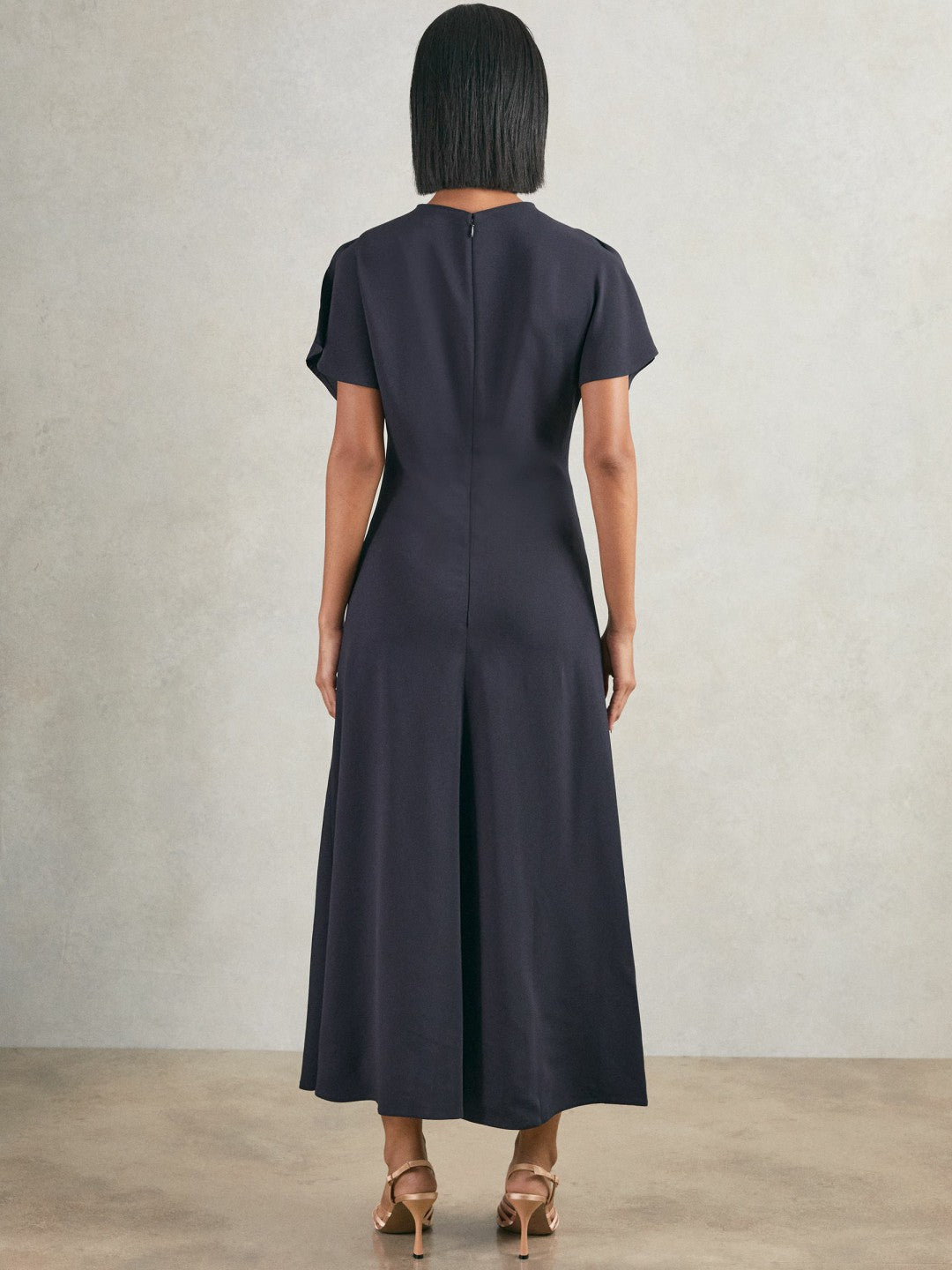 Reiss Petite Ruched-Front Midi Dress in Navy