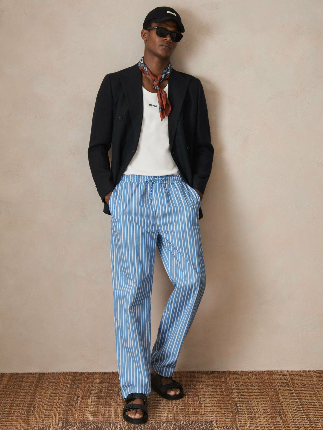 Reiss Offer - | Ché Poplin Stripe Trousers in Bright Blue/White