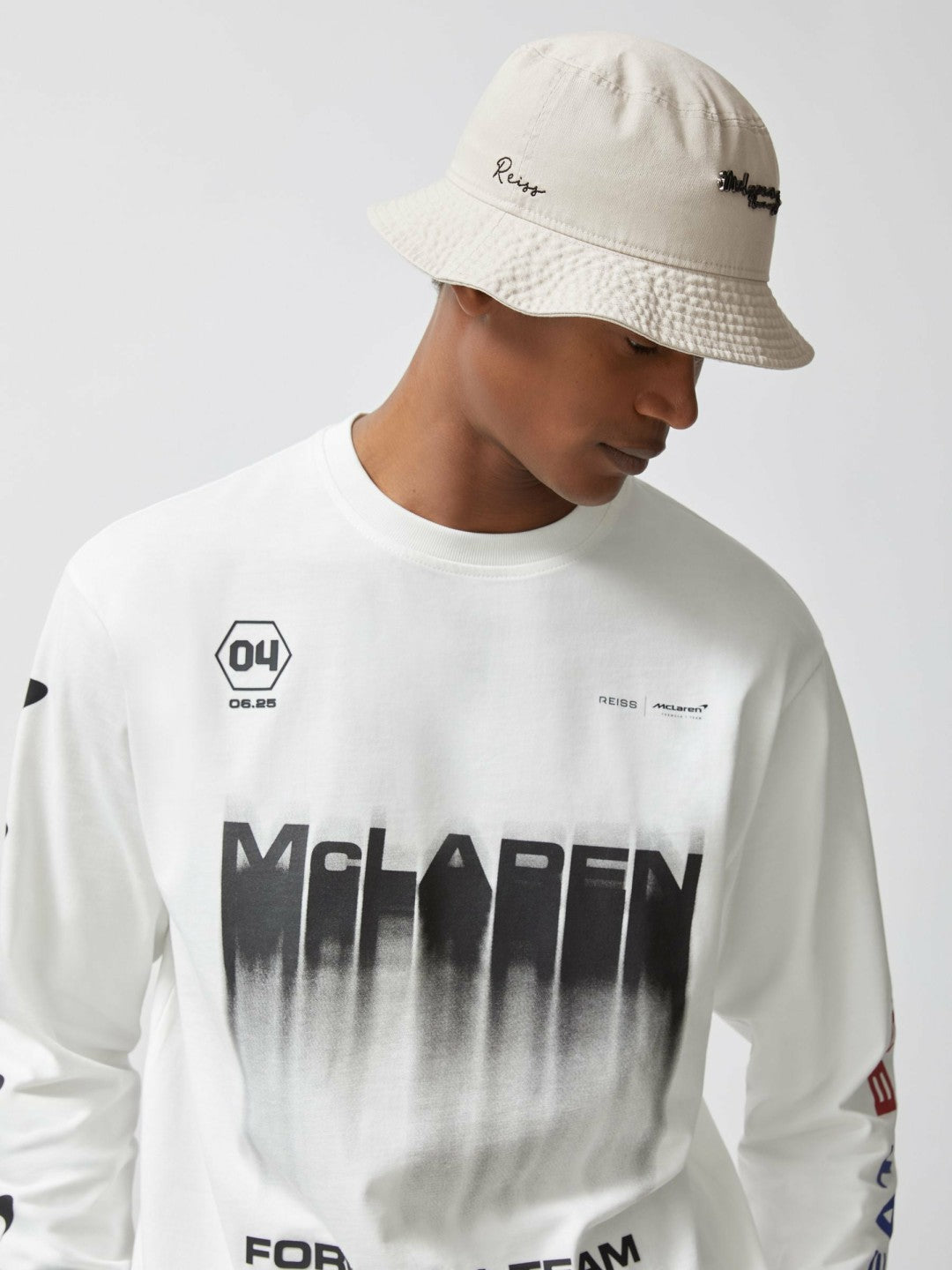 Reiss Unisex Fit McLaren Racing Cotton Bucket Hat in Stone