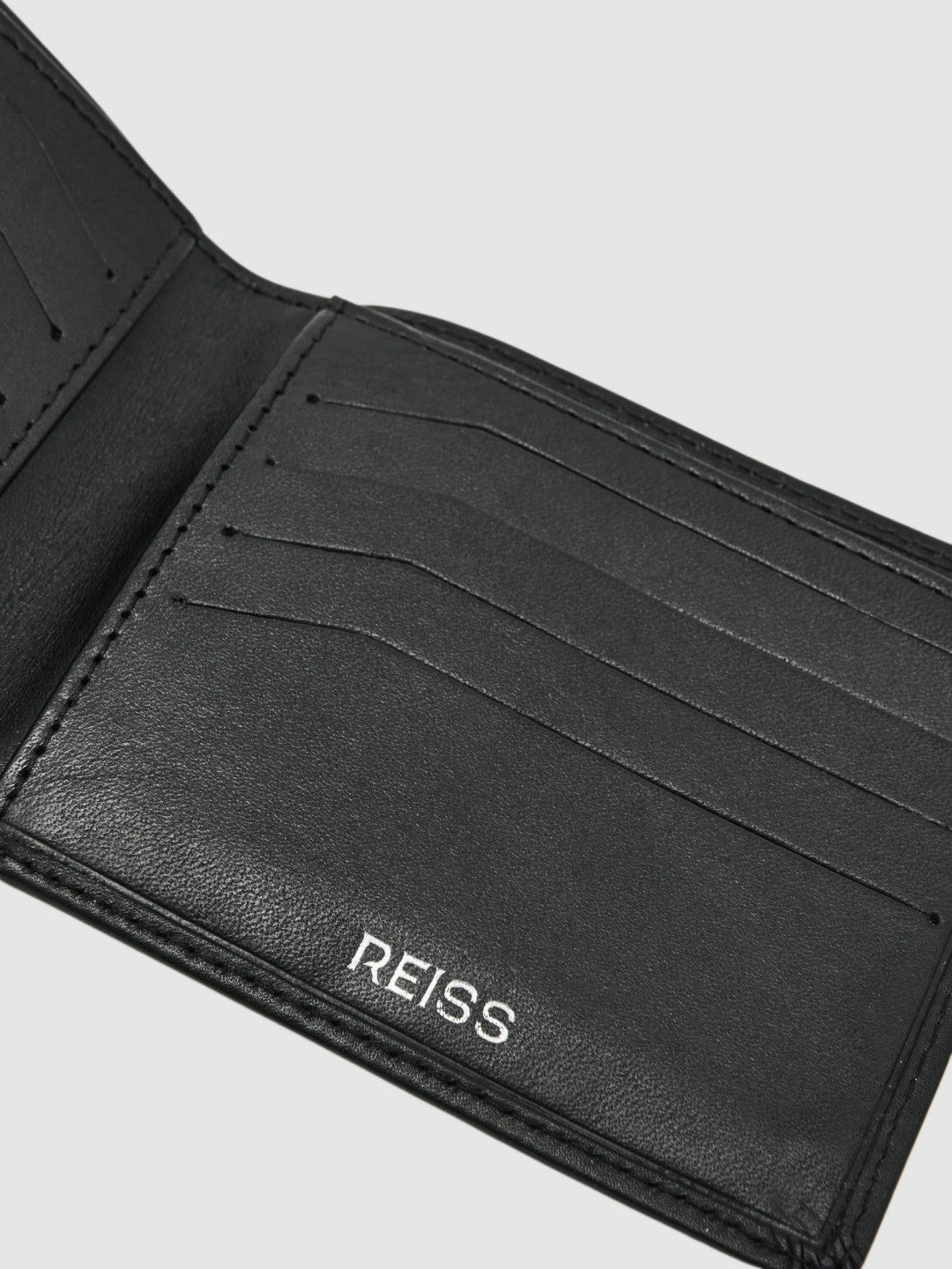 Reiss Offer - Leather Large Lattice-Effect Wallet in Black