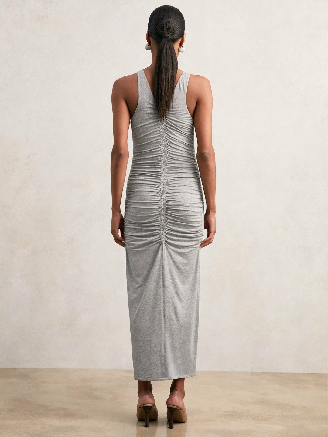Reiss Stretch-Modal Ruched Jersey Dress in Grey