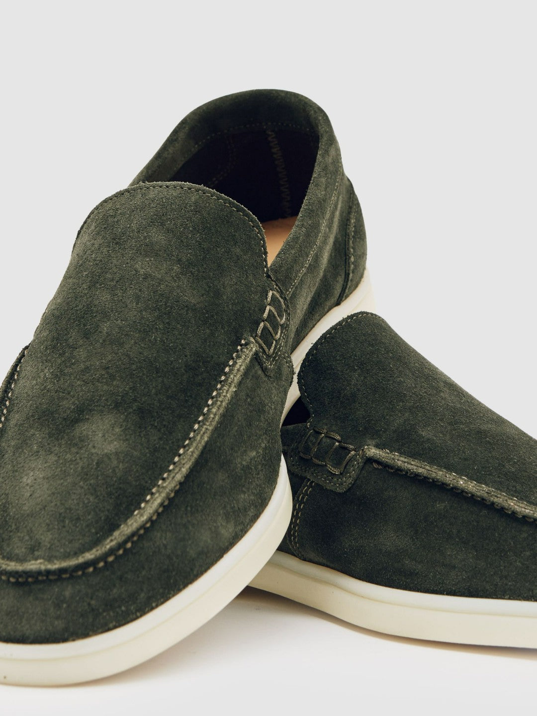 Reiss Suede Slip-On Loafers in Forest Green
