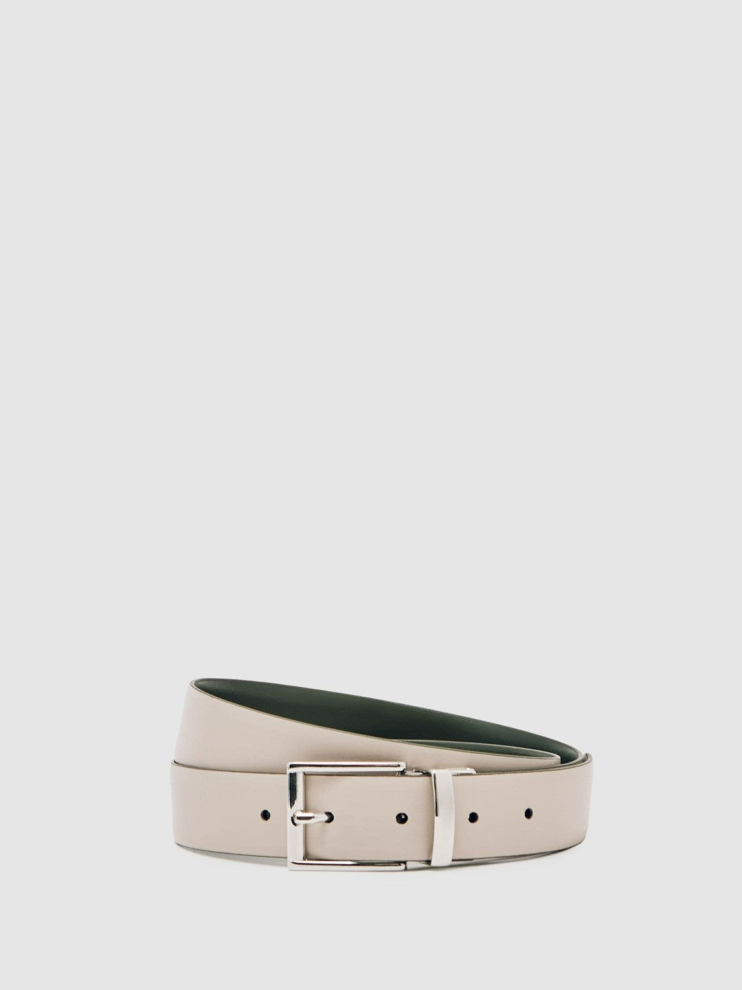 Reiss Affordable - Reversible Leather Belt in Forest Green/Off White