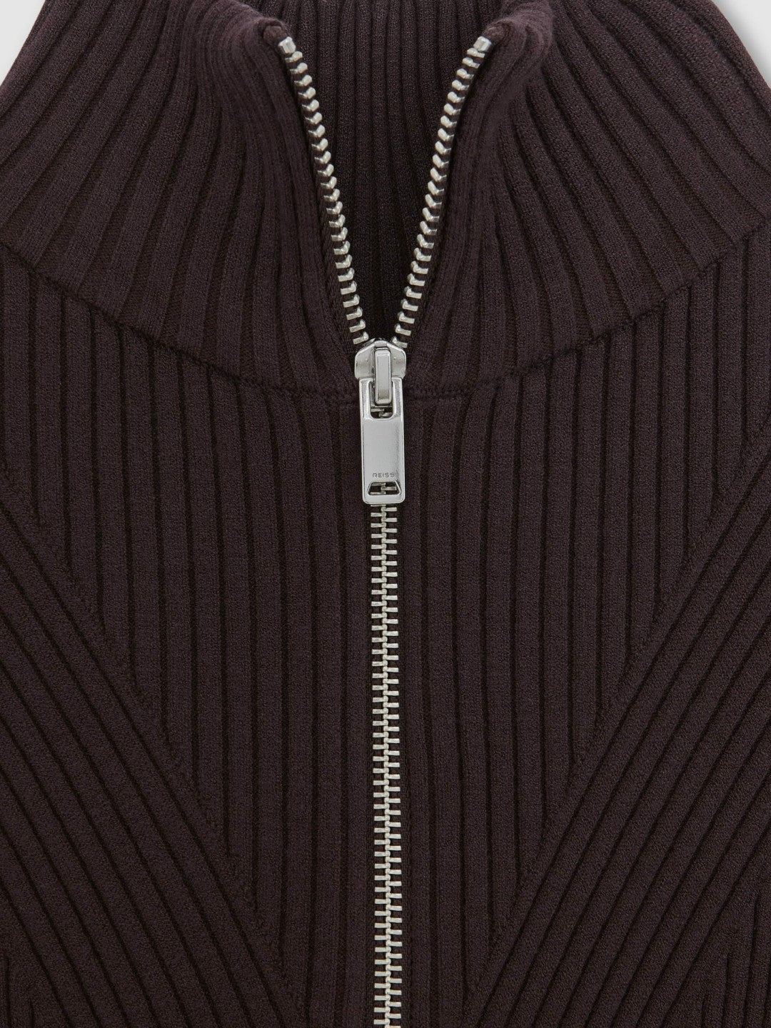 Reiss Rib-Knit Belted Half-Zip Flippy Dress in Plum Purple