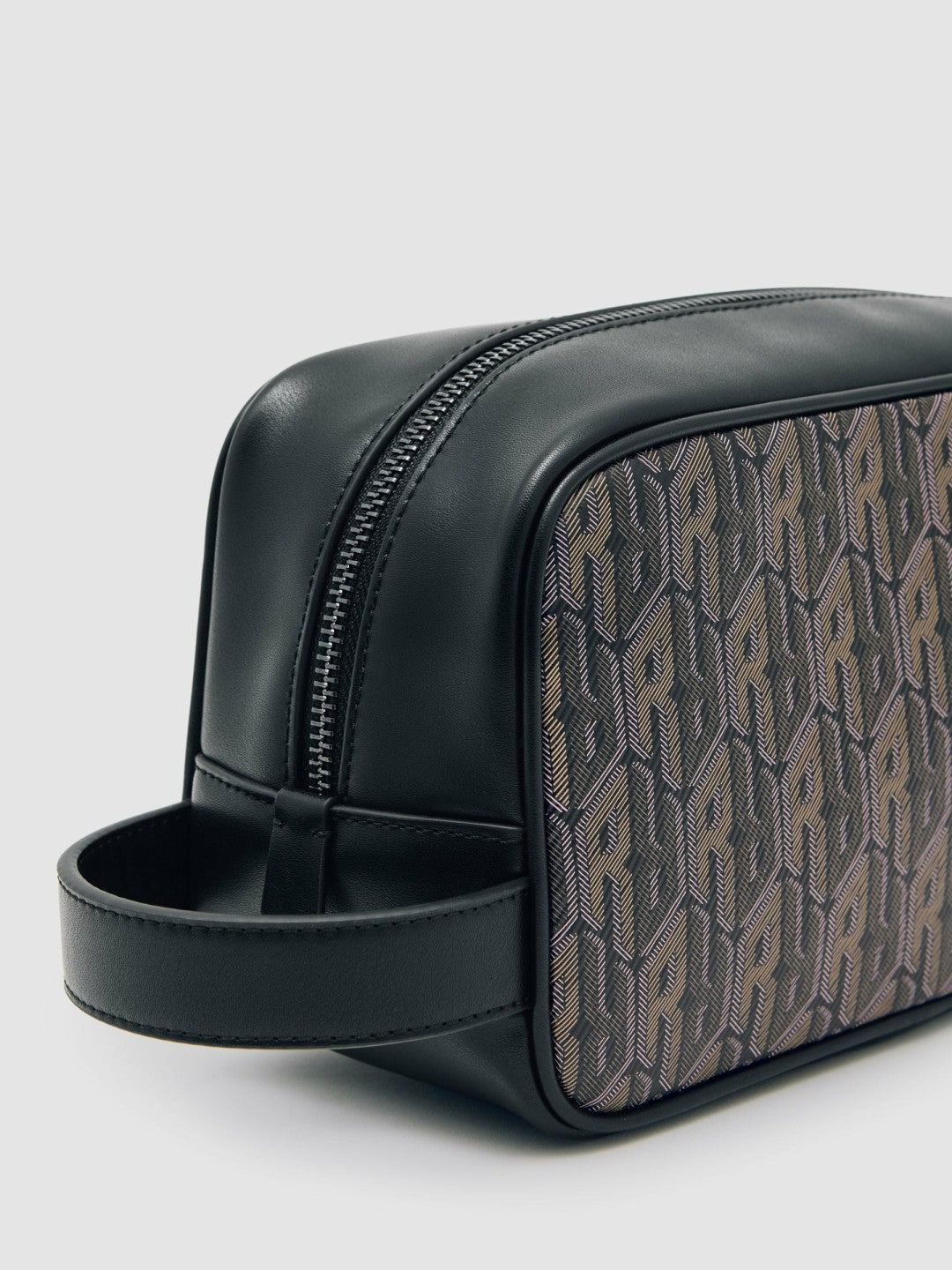 Reiss Coated Canvas Monogram Wash Bag in Grey Multi