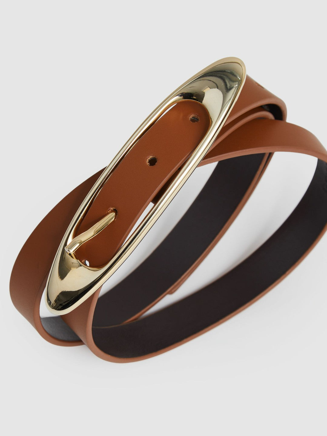 Reiss Leather Oval-Buckle Belt in Tan