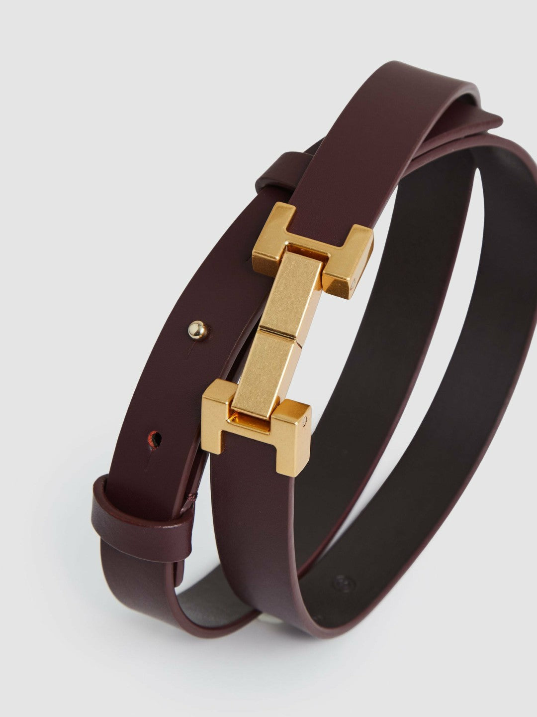 Reiss Leather Square Hinge Belt in Burgundy