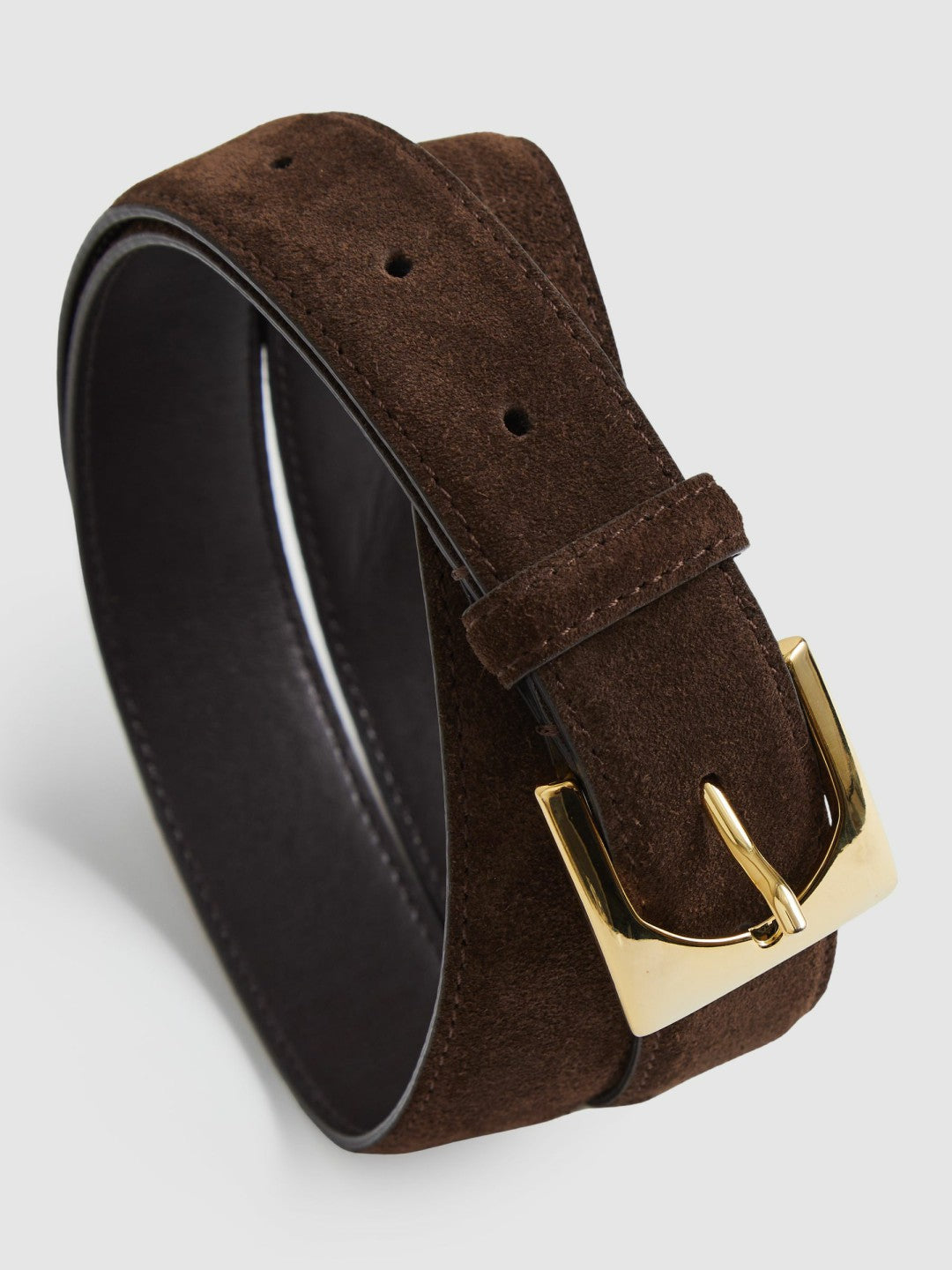 Reiss Suede Square Buckle Belt in Chocolate
