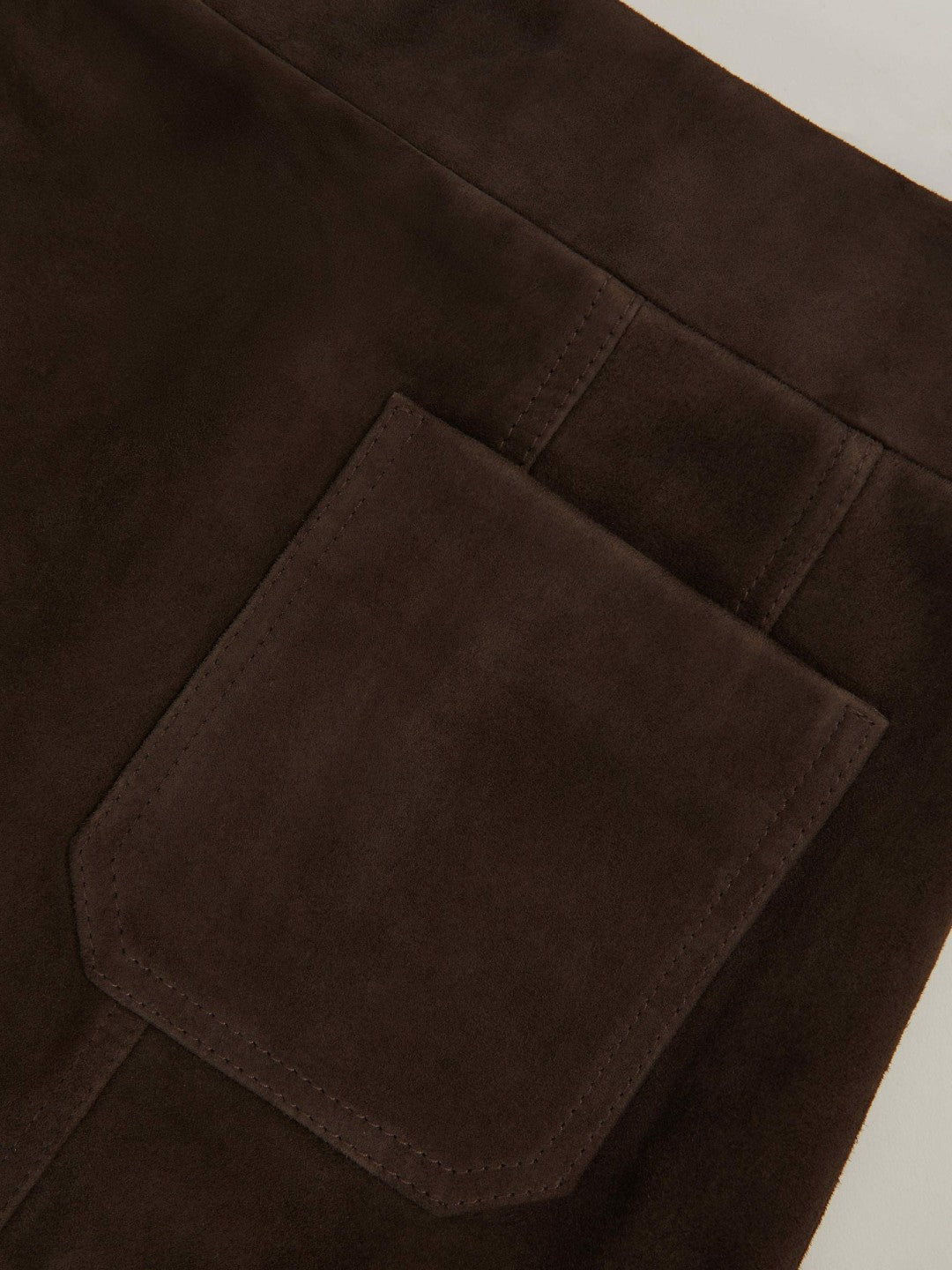 Reiss Mini Suede Patch Pocket Skirt in Chocolate Brown