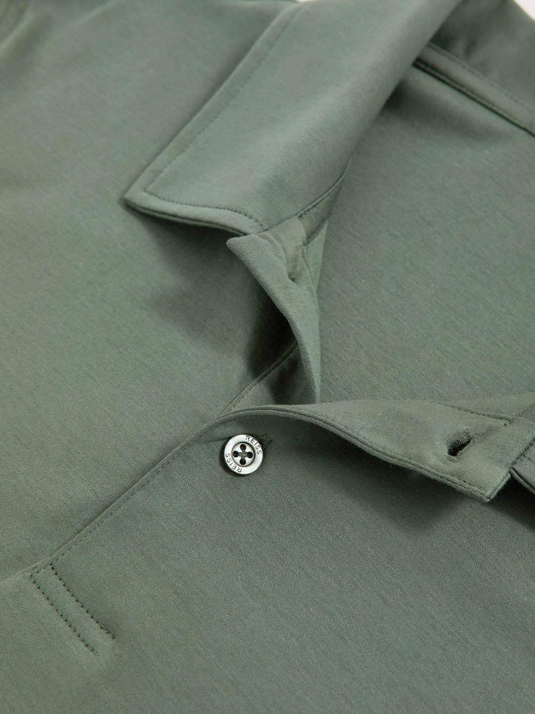 Reiss Popular Choice - Cotton Short-Sleeve Polo Shirt in Kale Green