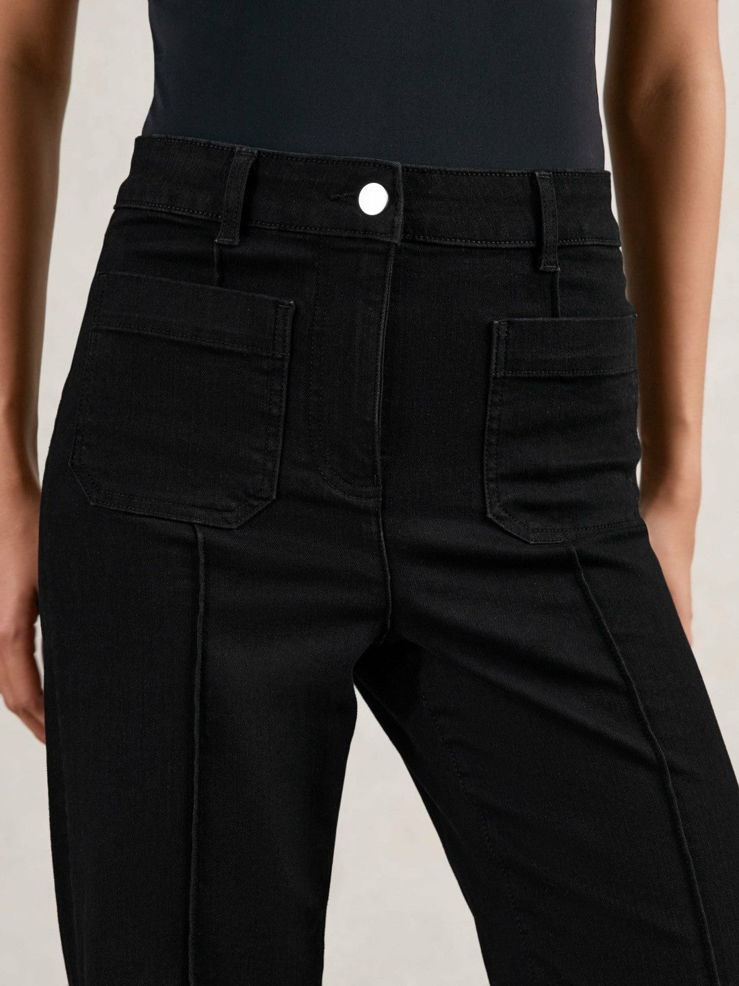 Reiss Petite Patch-Pocket Flared Jeans in Black