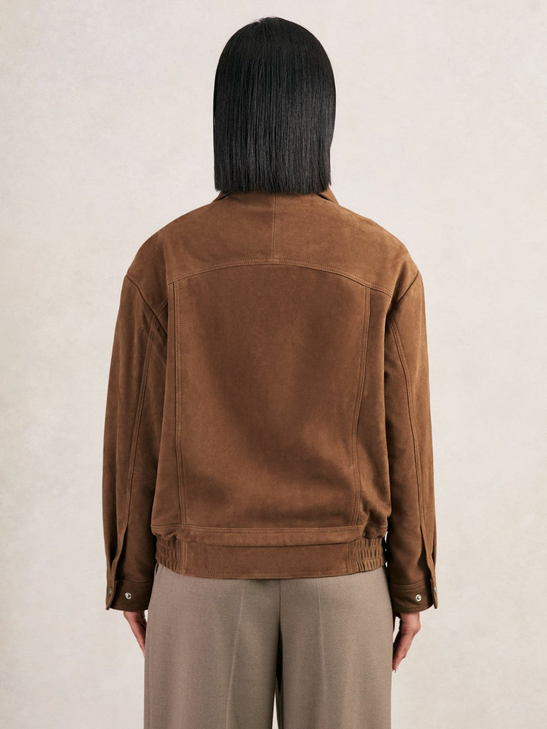 Reiss Suede Funnel-Neck Bomber Jacket in Tan