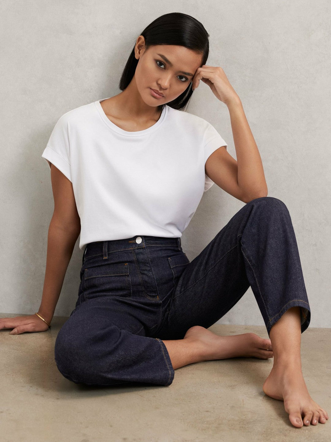 Reiss Petite Straight Leg Patch Pocket Jeans in Dark Blue