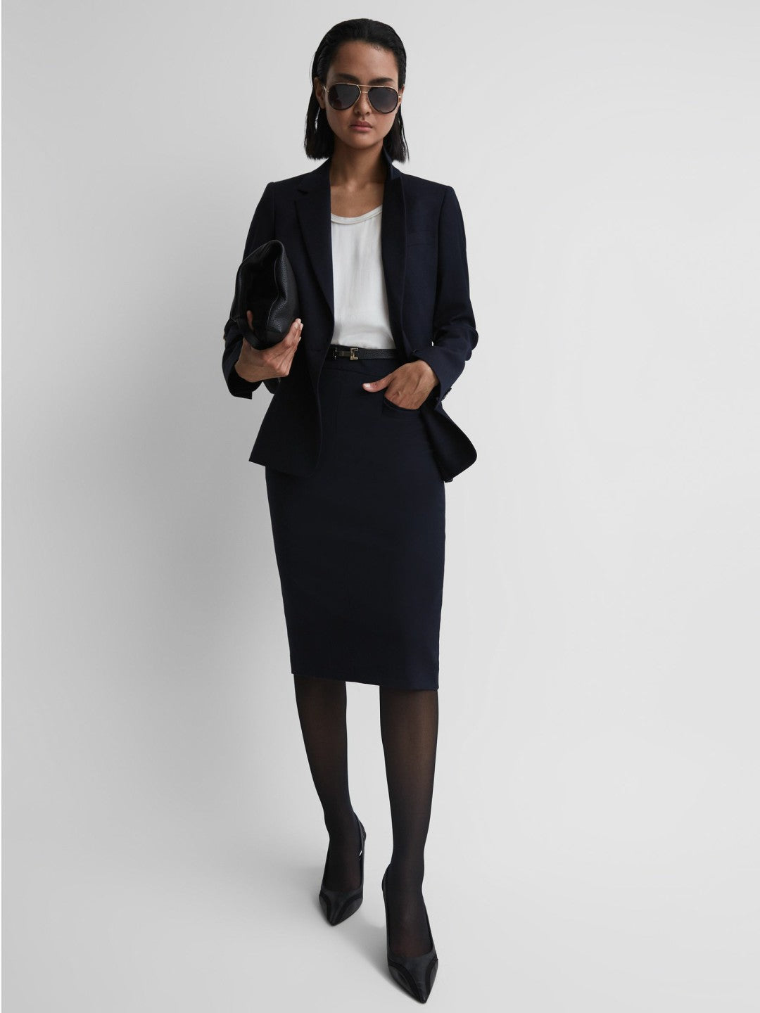 Reiss Tailored Pencil Skirt in Navy