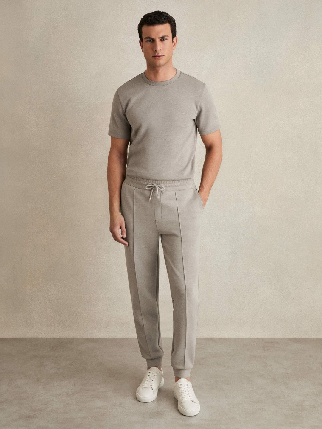 Reiss Drawstring Jersey Joggers in Taupe