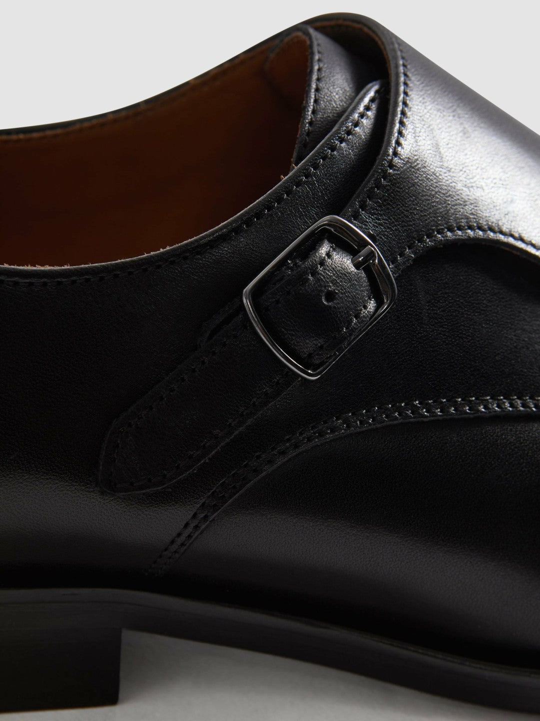 Reiss Leather Double Monk Strap Shoes in Black