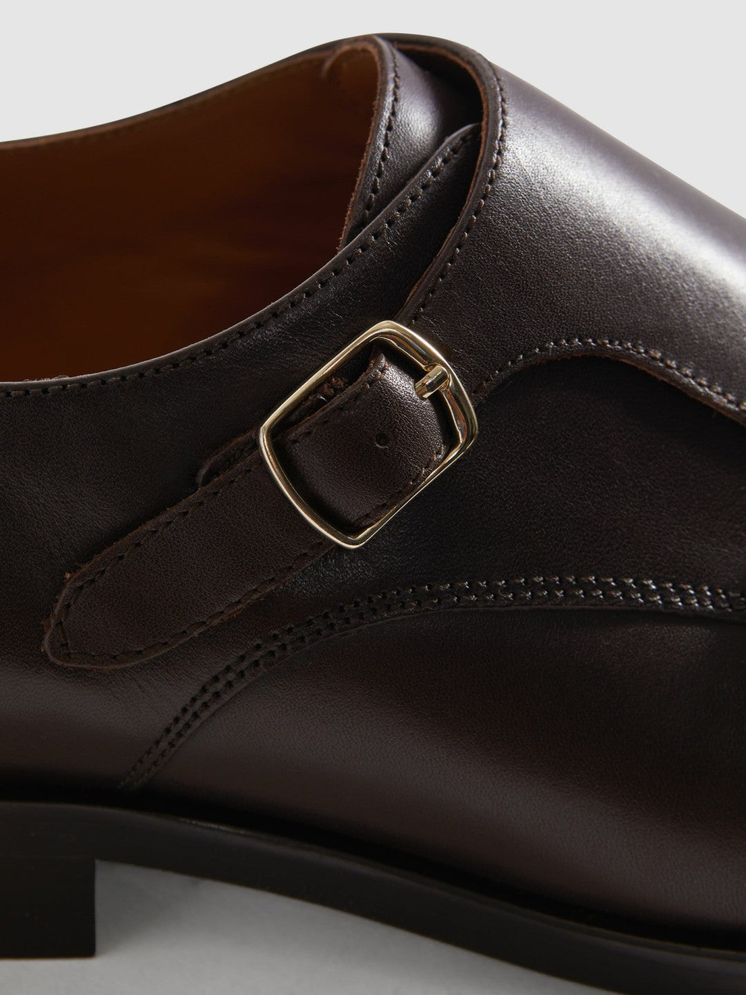 Reiss Leather Double Monk Strap Shoes in Dark Brown