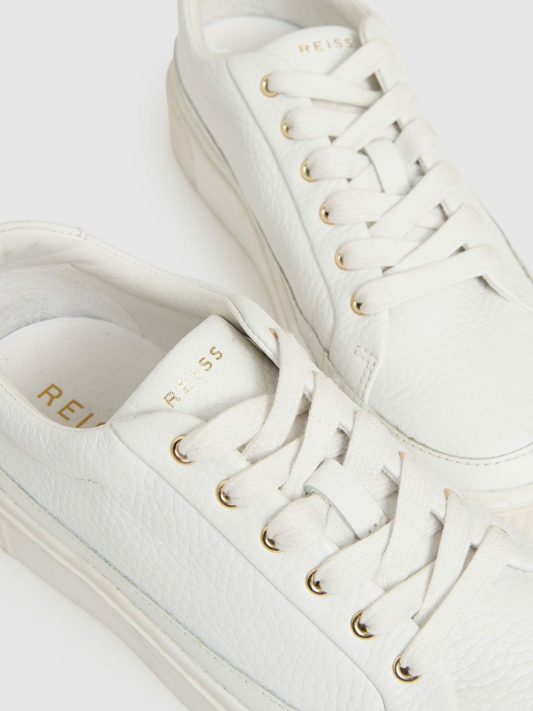Reiss Grained Leather Platform Trainers in White